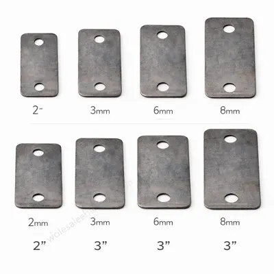 Two hole mild steel patti plates in different thicknesses displayed neatly on a clean white background