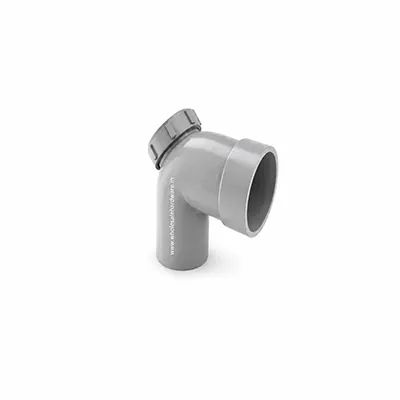 Grey SWR PVC door bend with curved elbow and removable inspection cap, smooth plastic finish, shown on a white background