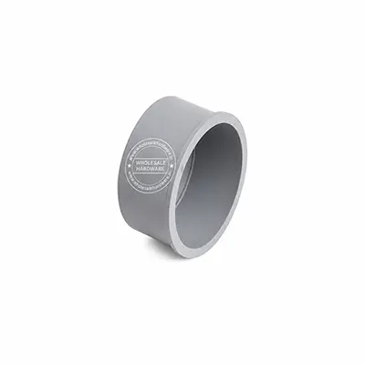 Grey SWR PVC pipe end cap with smooth round shape and closed end, used to seal drainage pipes, shown on a white background