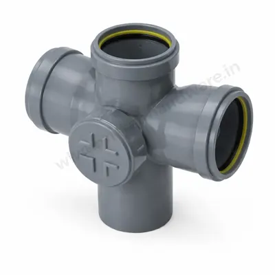 SWR PVC double door tee fitting with inspection access and rubber ring joints, displayed on a clean white background