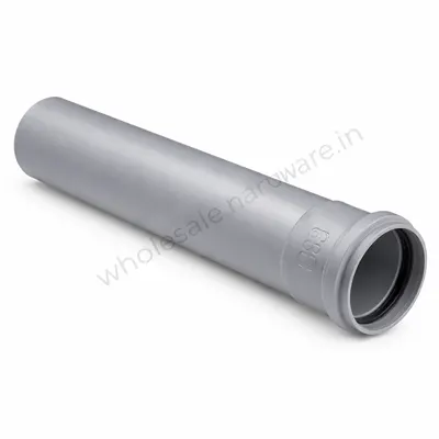 Grey SWR PVC pipe with rubber gasket socket end for drainage connection, smooth cylindrical shape, shown on a white background