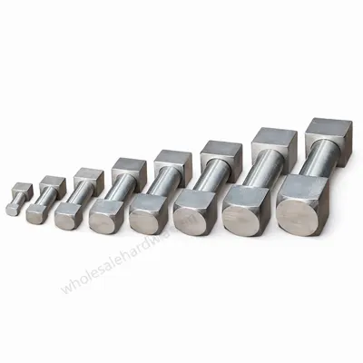 Mild steel gate hinges with square ends and round pins in increasing sizes, silver grey metal arranged on a white background