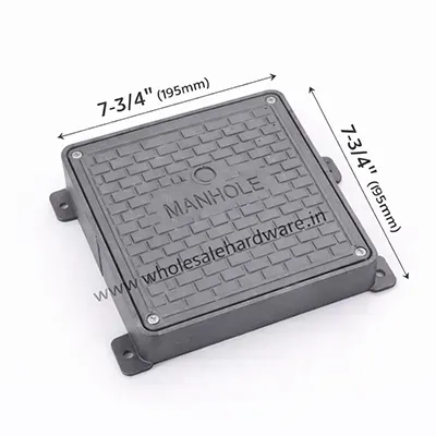 Square plastic manhole cover 7¾ inch for drainage access.