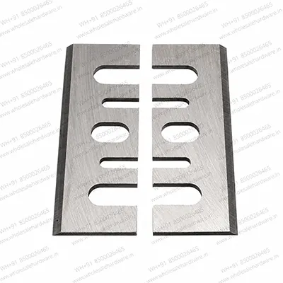 Two silver HSS planer blades with precision slots displayed on a white background, used as replacement cutting blades for electric wood planers and woodworking machines.